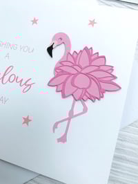 Image 2 of Handmade Flamingo Card - Fun and Colorful Birthday Card for Flamingo Lovers