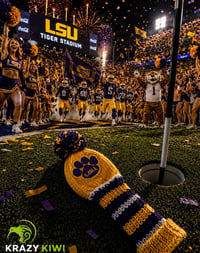 Image 4 of LSU custom Golf Club Cover hand knit  gift Louisiana State university
