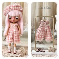 Image 1 of handmade blythe doll gingham floral overalls