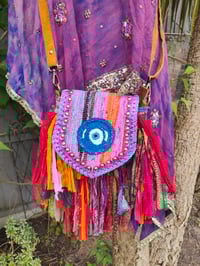 Image 1 of FRILL MINI body cross Sari bag with ruffles - detachable strap wear on waist too evil eye protection