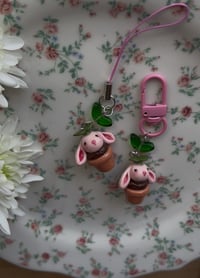 Image 3 of The Sproutlings- Lola Bunny Charm - Handmade Polymer Clay Keychain- Cute Plant Bunny Accessory