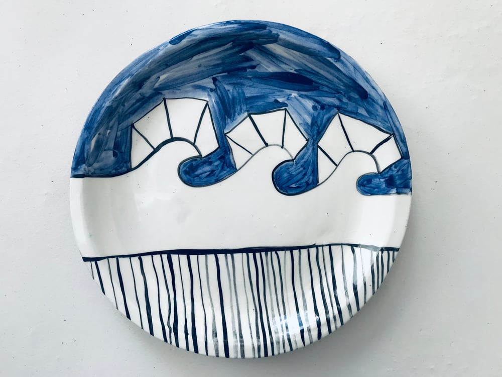 Image of THINKING ABOUT ST IVES LARGE DEEP BLUE PLATE