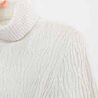 Image 4 of Chic High-Low A-Symmetric Flare Sides Winter White Knit Turtleneck Dress