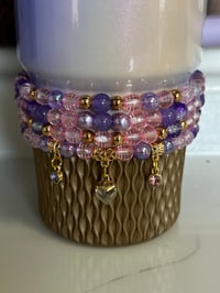 Image 1 of Glinda Inspired Pink & Purple Tumbler Bracelet Stack | Wizard-Inspired Cup Charm Set