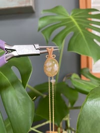 Image 3 of Gold Green Flower Agate Oval Crystal Necklace