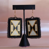 Image 1 of Black & Gold Geo Beaded Earrings