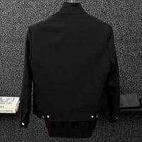 Image 3 of Men Spring Fall Diagonal Button Stand Collar Jacket Korean Trendy Cropped Raw Hem Coat Black Asymmet
