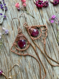 Image 6 of Copper Luna Wing Earrings with Ruby