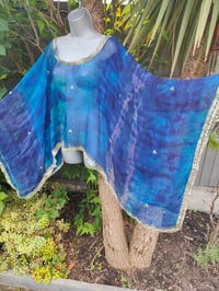 Image 7 of Poncho Woodstock Top -free size Blue purple see thru
