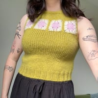Image 2 of Granny square vest in chartreuse and baby pink