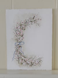 Image 2 of Rose Garland With Blue Ribbon, Original Watercolour