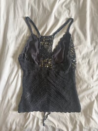 Image 3 of Vintage Y2K grey crochet beaded and sequin racer back cami