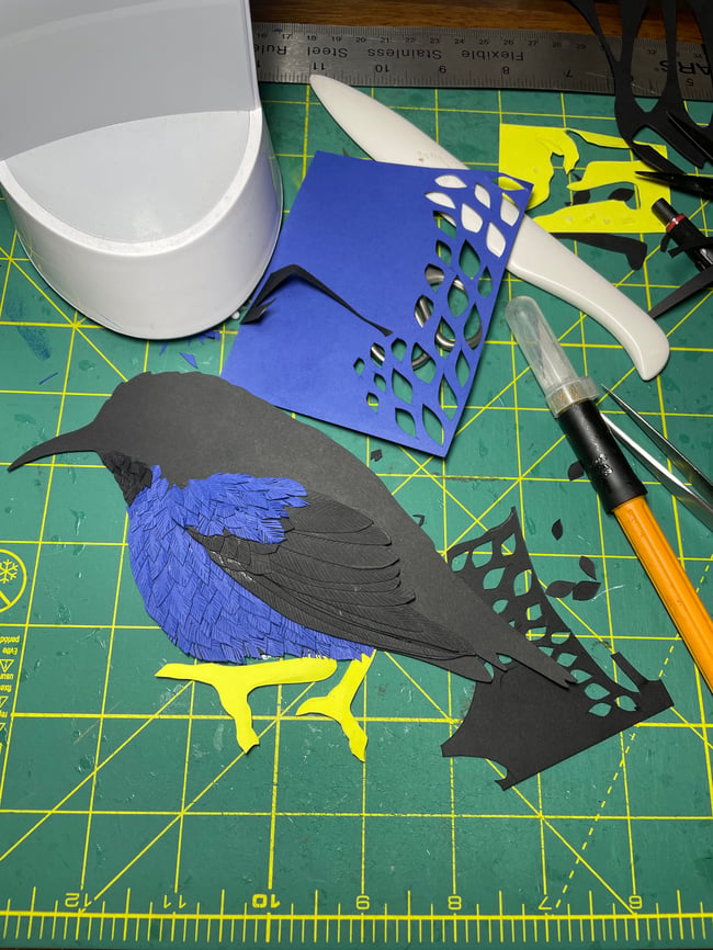 Shining Honeycreeper Paper Sculpture