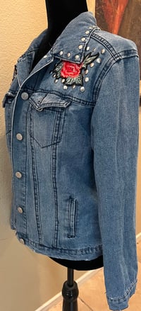 Image 4 of Vintage Blue Jean Denim Jacket Studs Guns N’ Roses