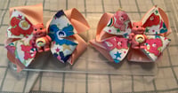 Image 3 of 4” Bear - Combo Leather/Ribbon Hair Bows