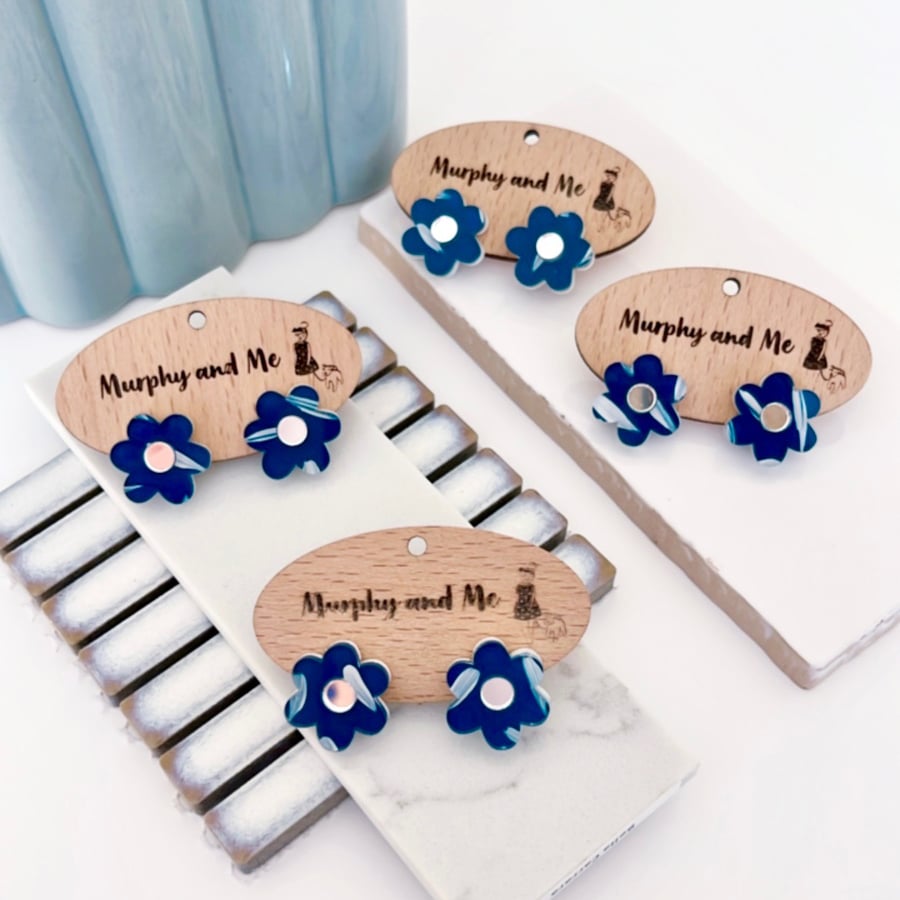 Image of Navy Fleck (hand painted) Daisy Studs