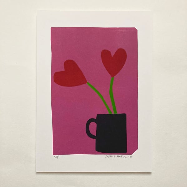 Image of Two Hearts handmade print