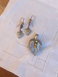 Vintage Metal Heart Pendant & Earring Set