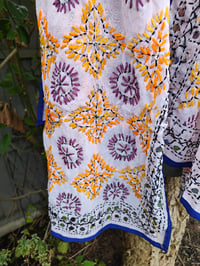 Image 4 of Thassos scarf -white with navy blue trim -autumnal colours