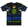 BOSSFITTED Black Neon Green and Blue Men's Compression T-Shirt