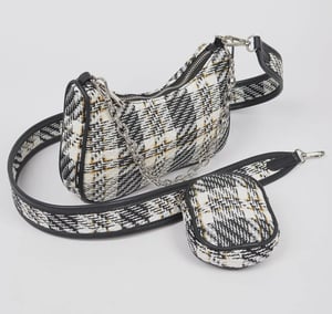 Tweed Plaid Shoulder Bag W/Airpod Purse