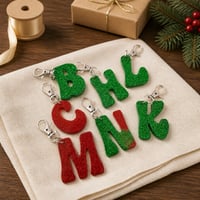 Image 1 of Green & Red Glitter Resin Letter Keychains • Cute Gift for Her