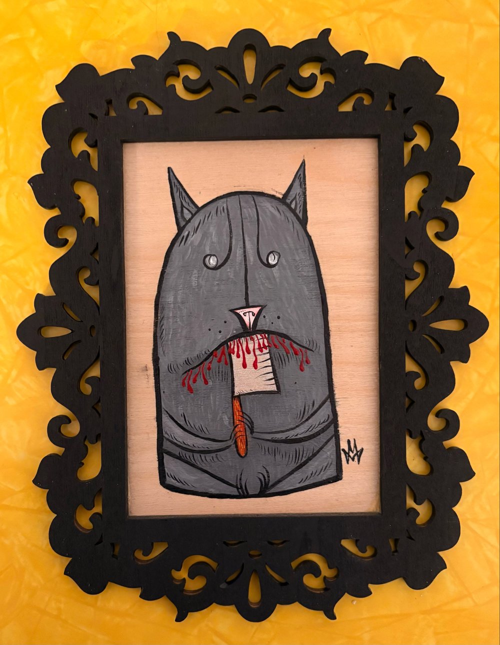 Lil wood paintings - cat eats knife