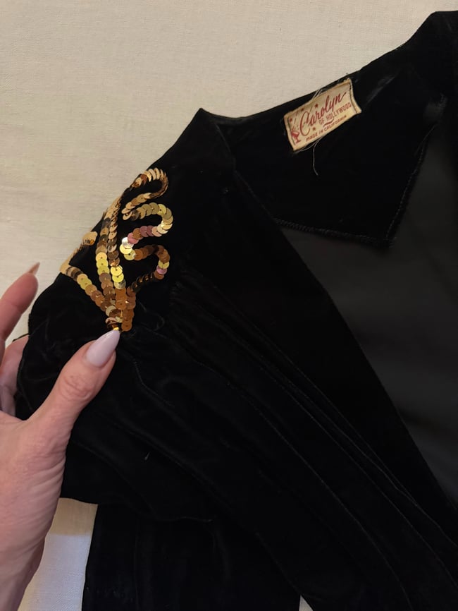 1940s old Hollywood silk rayon velvet regency black robe gown dress