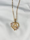 G Initial Tricolor Corazon De Flor 14K Gold Plated Necklace 