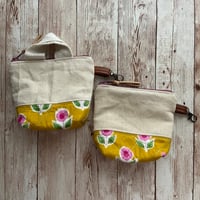 Image 1 of “Mustard & Pink Floral Block Print” Mini Canvas &  Quilted Bottom Zipper Bag