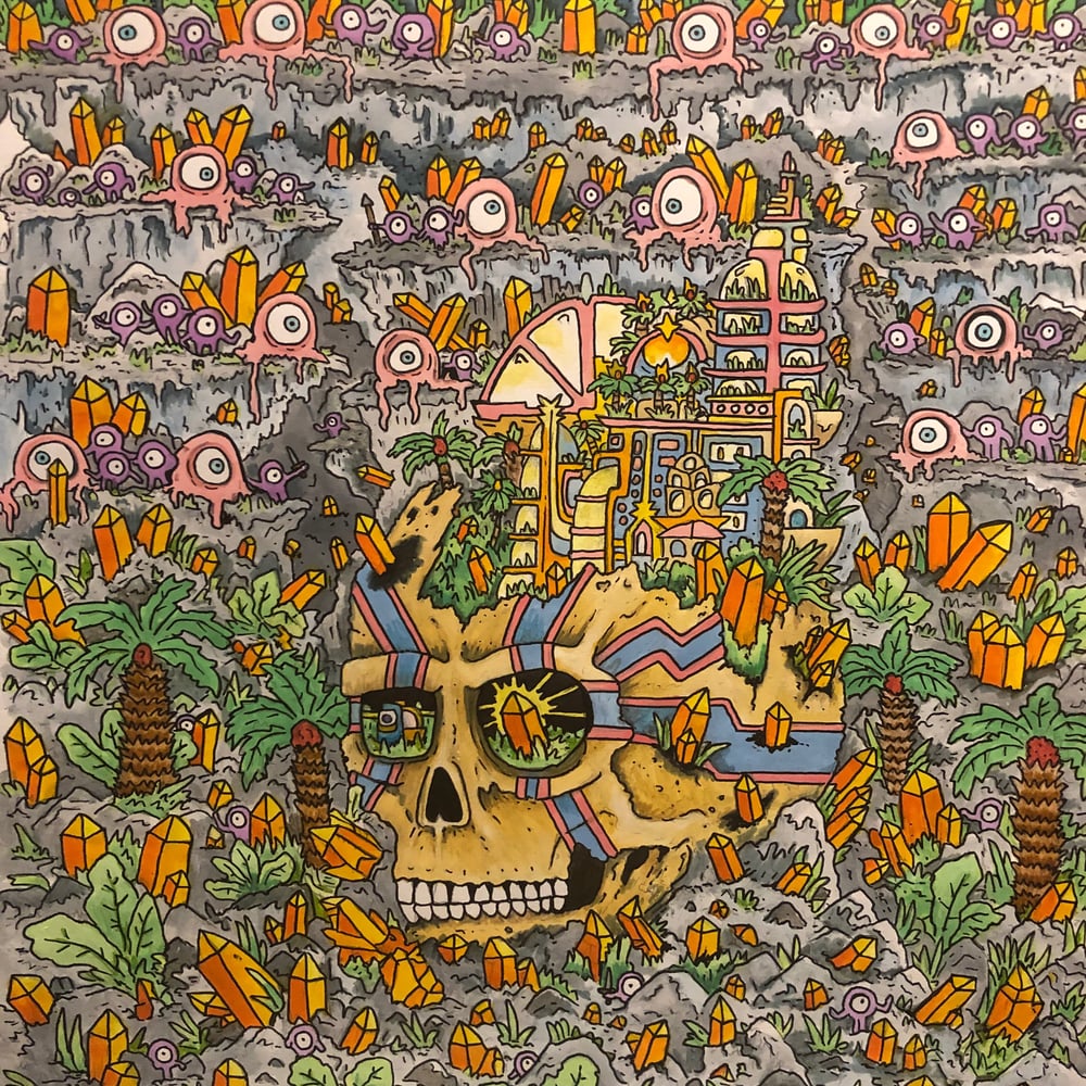 Image of The Forgotten Cave By All But Those Who Live There: original 14x14 inch watercolor and ink