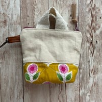 Image 3 of “Mustard & Pink Floral Block Print” Mini Canvas &  Quilted Bottom Zipper Bag