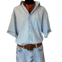Image 2 of Light Blue Distressed Short Sleeve Button Down Club Room Shirt - Size M Men’s