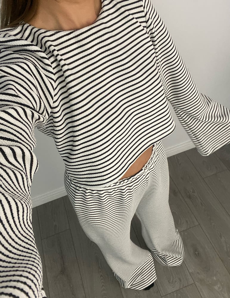 Image of Monochrome Stripe Loose Fit Trouser Co-Ord 