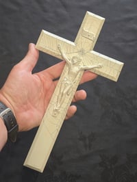 Image 4 of Beautiful white 2 way vintage crucifix with preserved spider web  wall hanging - 2
