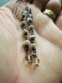 Image 2 of blue topaz pearl and citrine dangle earrings