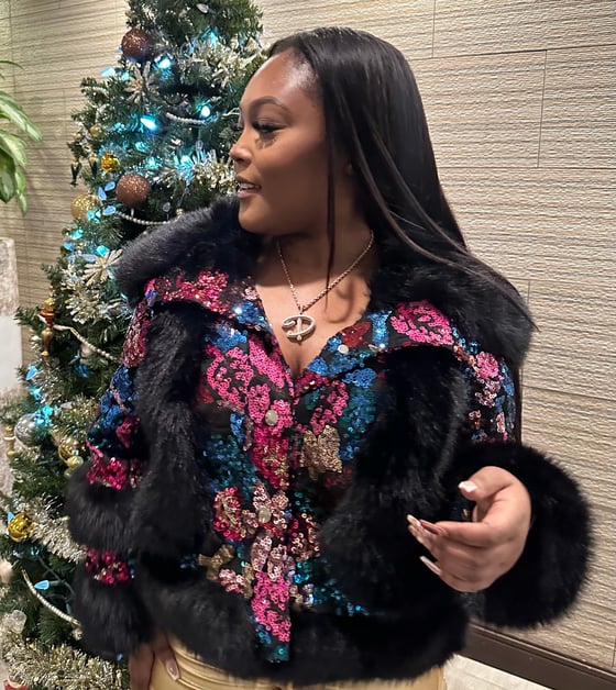 Image of SEQUINS FAUX FUR JACKET