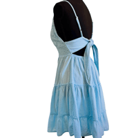 Image 3 of Peruvian Baby Blue Cotton Gauze Crochet Lace Tiered Mini Dress - Size L 