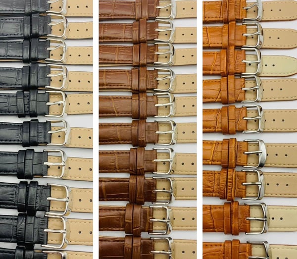 Image of LOTS OF 5 & 10 X CROC LEATHER GENTS WATCH STRAPS,18mm/20mm,BLACK,BROWN,ORANGE,TOP QUALITY,NEW.