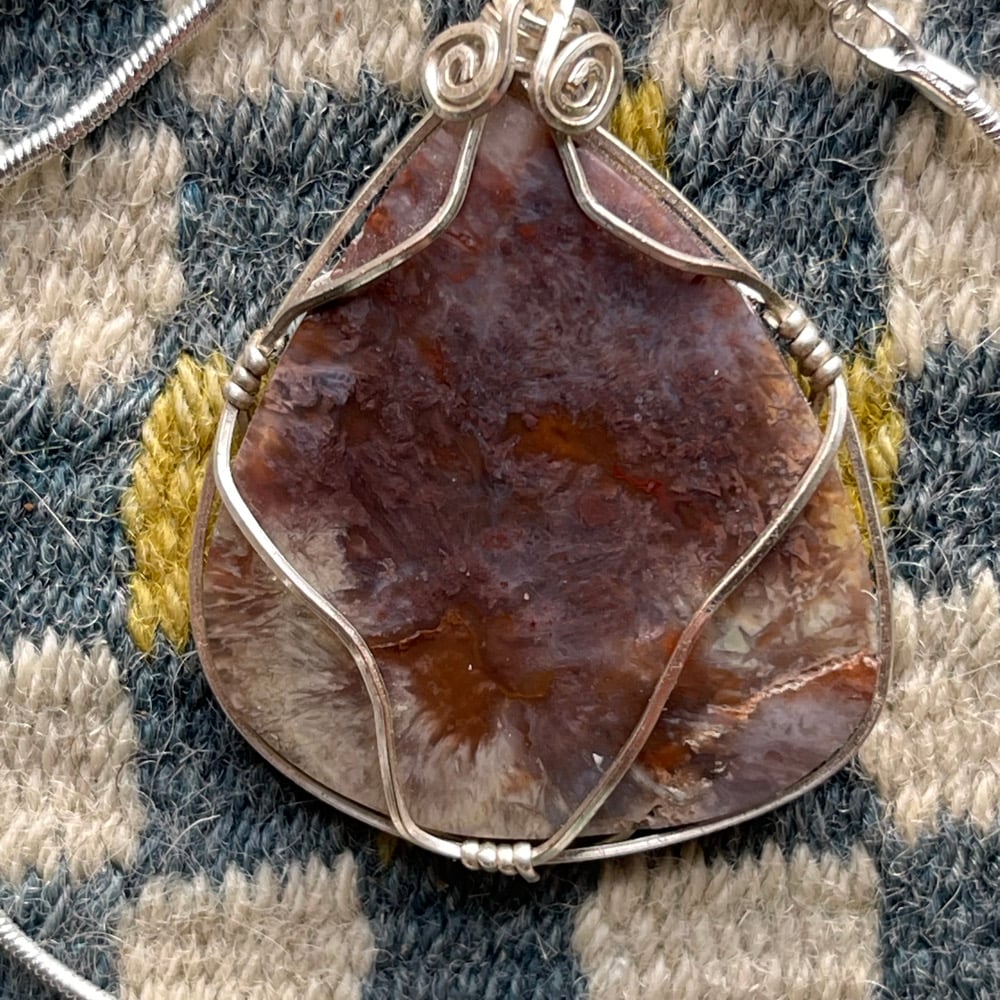 Agate Barite Pseudomorph Cabochon Pendant on Necklace