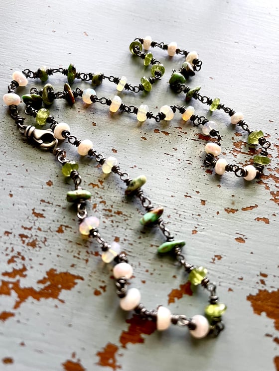 Image of Welo opal, turquoise and pearl necklace