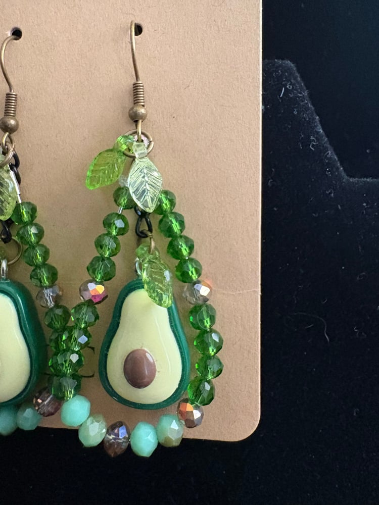 Image of Green and Brown Avocado Drop Earrings — Statement Women’s Earrings