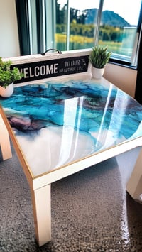 Image 2 of 22" Modern Epoxy Resin Art End Table Hand Painted 'The Purge'