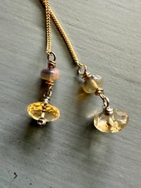 Image 15 of 14k yellow gold threader earrings with opals and citrine