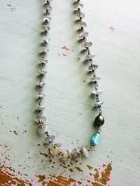 Image 3 of wire wrapped labradorite turquoise and Tahitian pearl necklace