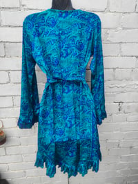 Image 8 of Wrap Dress- Henna green blue m-l