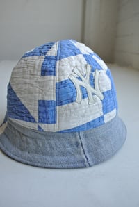 Image 2 of Reworked NY Reversible 6panel Bucket Hat White x Blue Quilt Medium 23"-23.5"