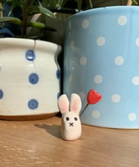 Image 8 of Hand Made Ceramic Cute Bunny holding a Heart