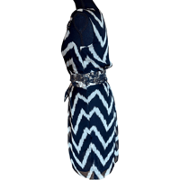 Image 3 of Milly Silk Chevron Print V Neck Sheath Dress with Metallic Accent- Size 2