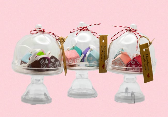 Set of Four Tiny Wood Gingerbread House Ornaments